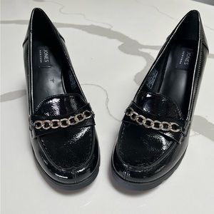 NWOB Black patent leather, Jones New York,Cyrena, high heel /loafer